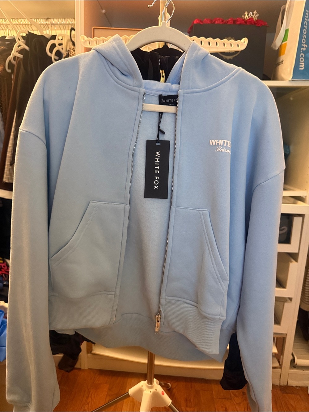 White Fox Boutique Light Blue Zip Hoodie